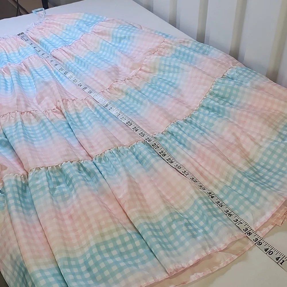 Storia Womens Pastel Gingham Check Flowy Mid Dress Size Medium Lightweight Lined - Picture 6 of 7